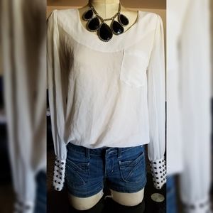🌻Double Zero White Studded Hi Lo Sheer blouse